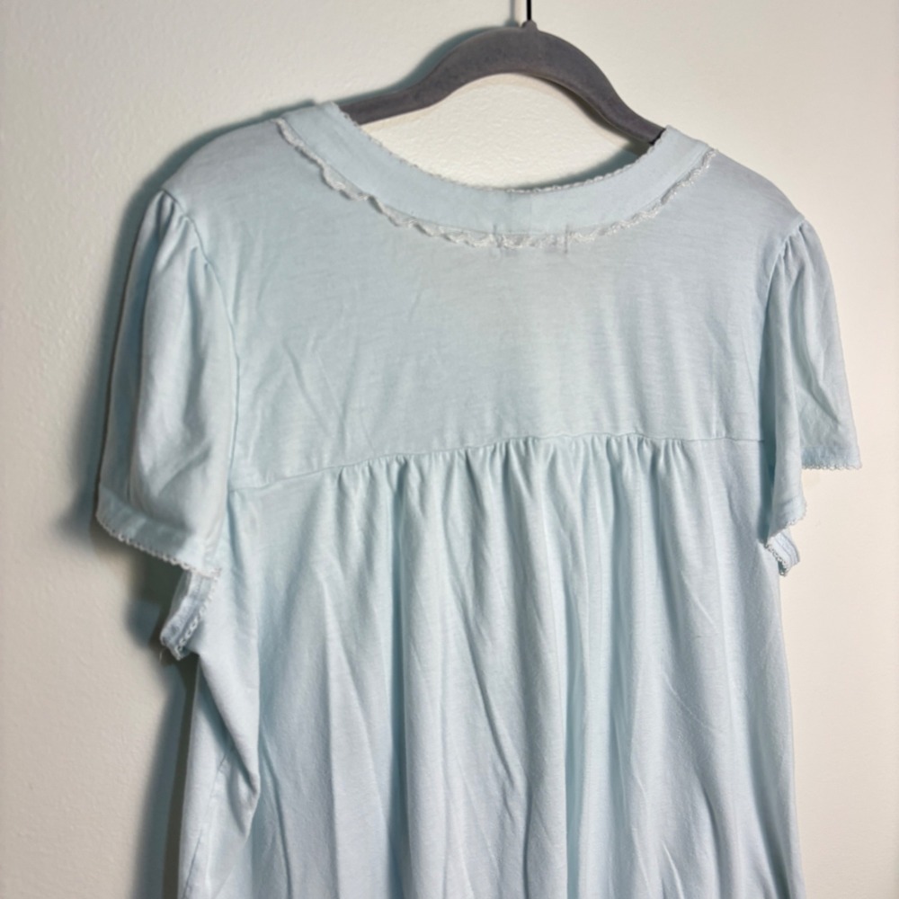 Miss Elaine XL Blue Cotton Blend Nightgown Cottagecore Victorian Prairie Smocked - Picture 11 of 11